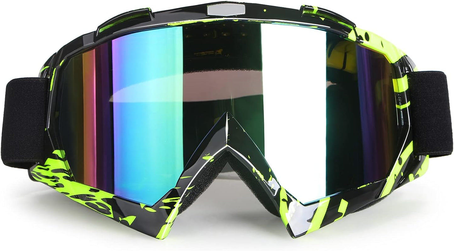 motorcycle goggles dirt bike goggles windproof atv dustproof racing gogglesscratch resistant ski goggles protective safety glasses pu resin (black frame+color lens)