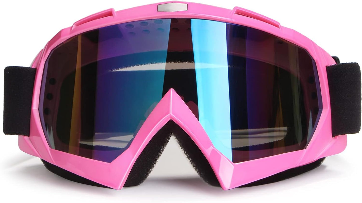 motorcycle goggles dirt bike goggles windproof atv dustproof racing gogglesscratch resistant ski goggles protective safety glasses pu resin (black frame+color lens)