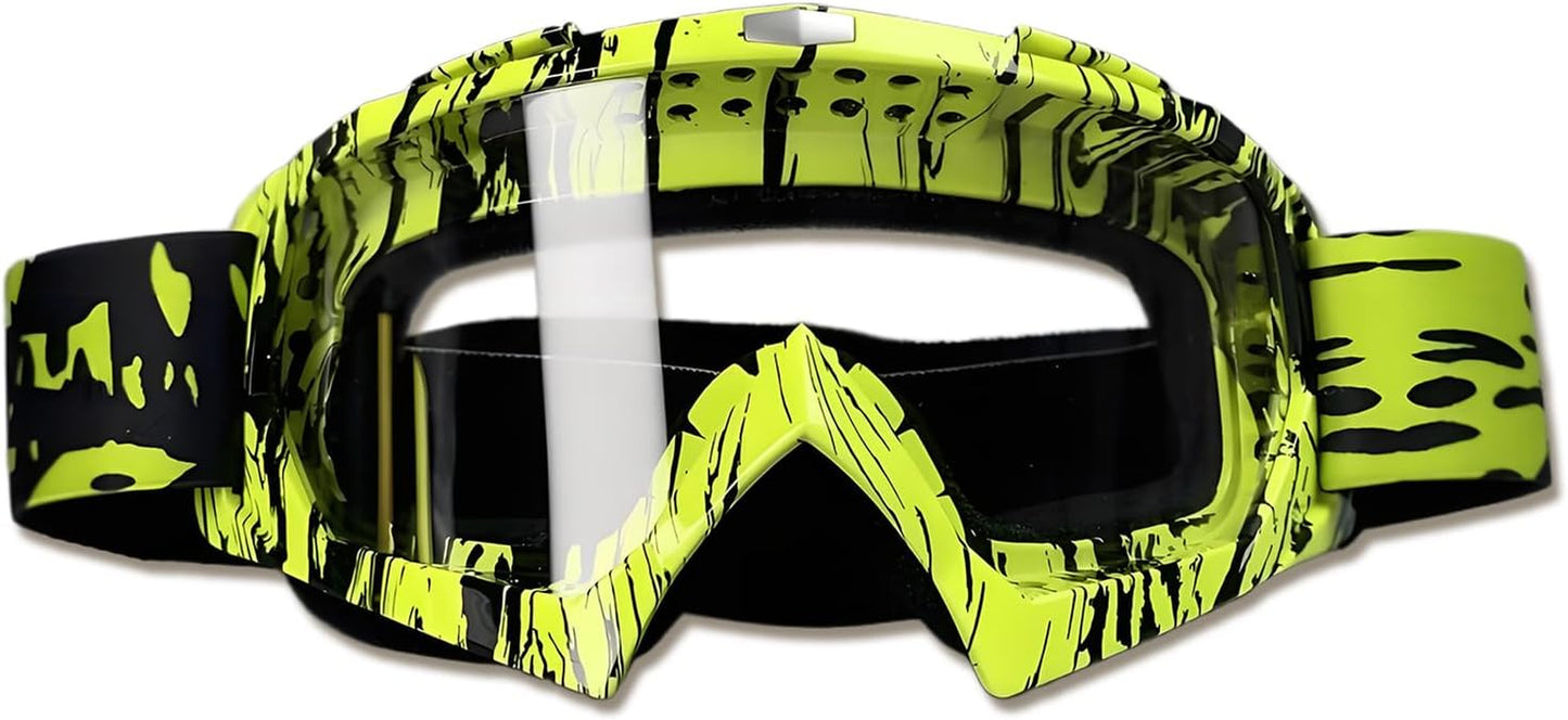 motorcycle goggles dirt bike goggles windproof atv dustproof racing gogglesscratch resistant ski goggles protective safety glasses pu resin (black frame+color lens)
