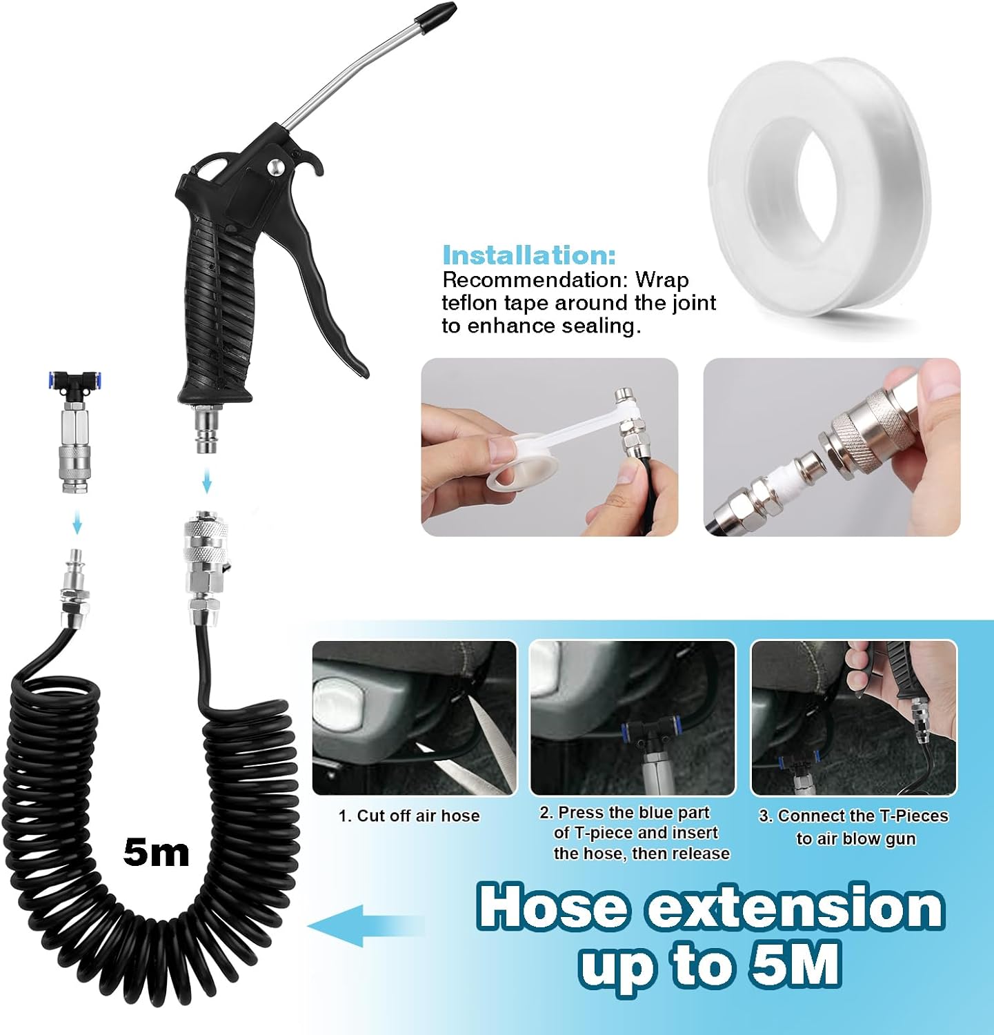 Truck Air Duster Gun with 5 Metre Recoil Air Hose