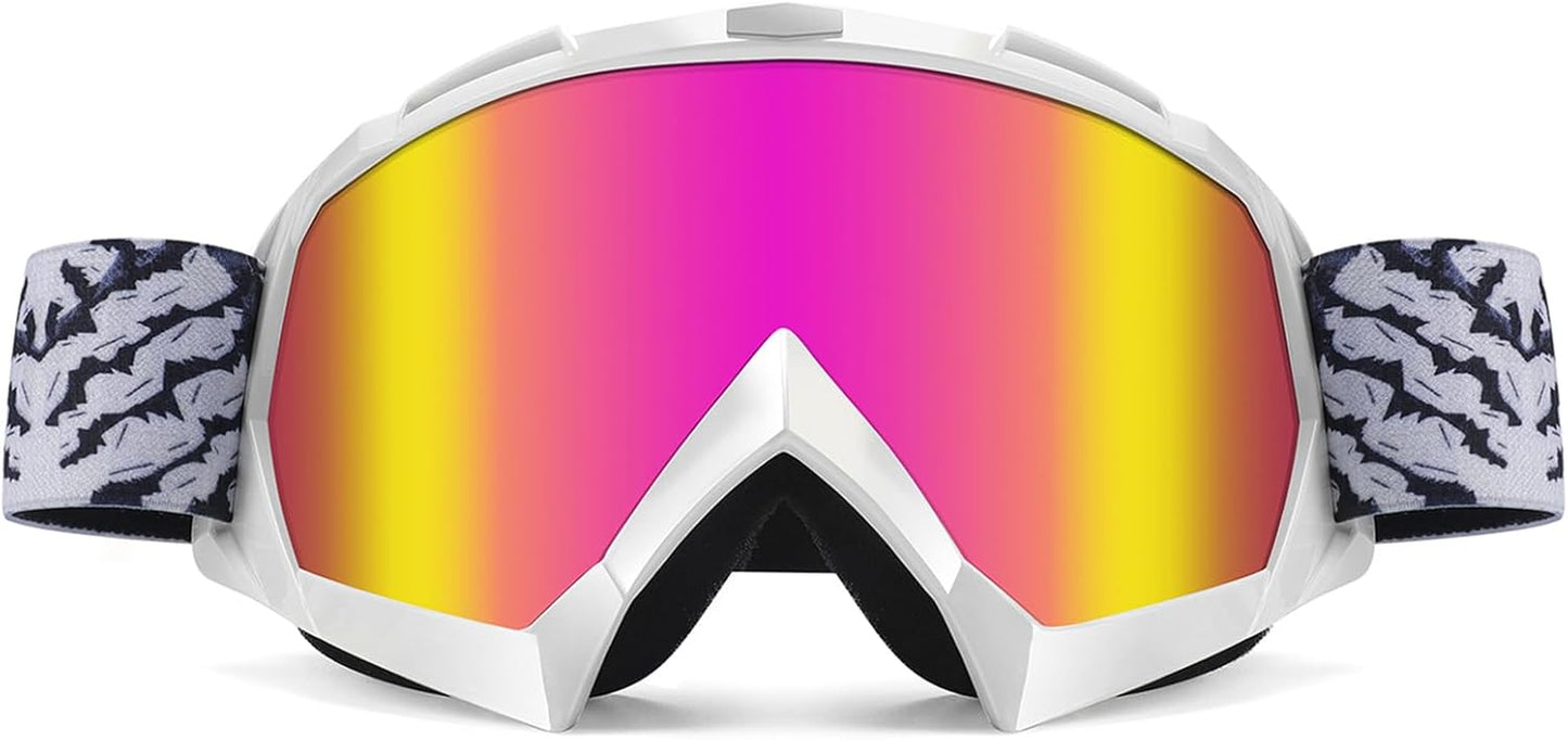 motorcycle goggles dirt bike goggles windproof atv dustproof racing gogglesscratch resistant ski goggles protective safety glasses pu resin (black frame+color lens)